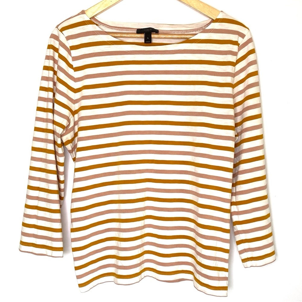 J. Crew Women's 100% Cotton 3/4 Sleeve Top - Gold, Pink & Cream Striped | Sz XL